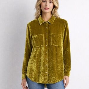 Maeve Anthropologie Olive Moss Velvet Button Down Blouse Women’s Shirt 6